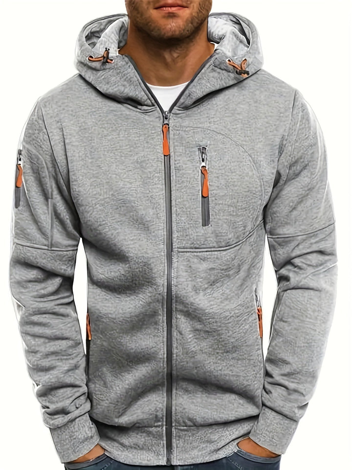 Robuste Herren Herbst Kapuzenjacke mit durchgehendem Reißverschluss. Bequemer Hoodie für lässigen Alltag.
