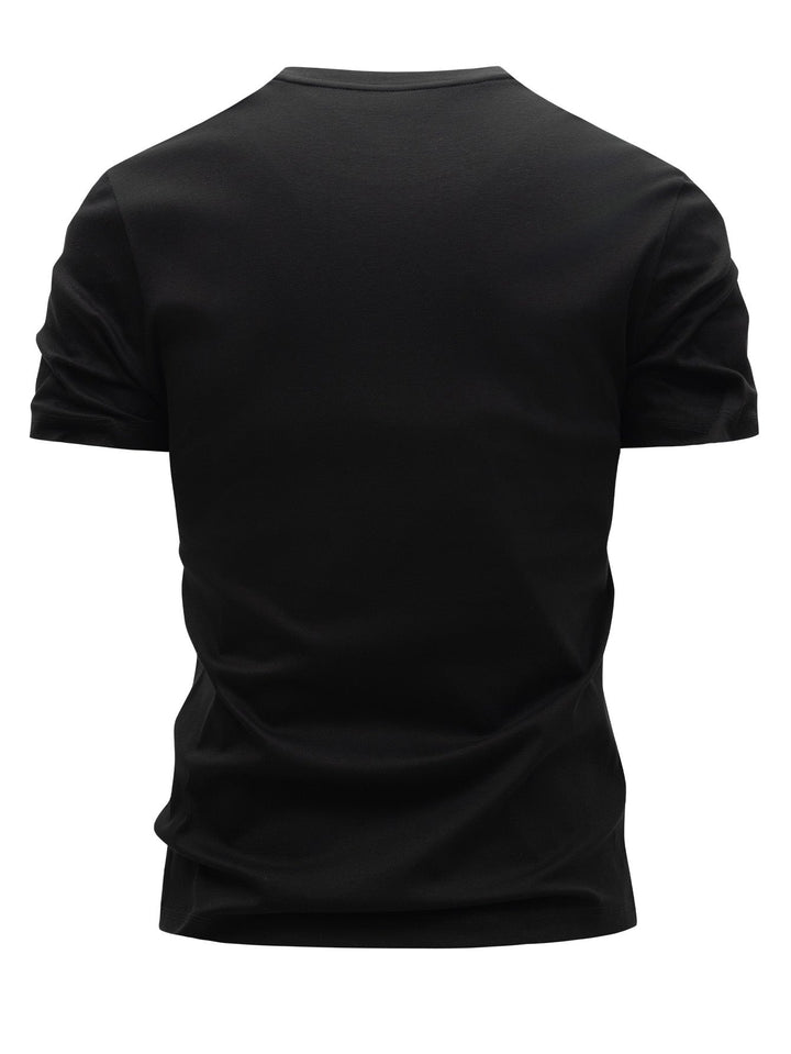 Schwarzes Herren Motiv T-Shirt im Vintage-Stil, bequemes Streetwear für lässige Sommerlooks.