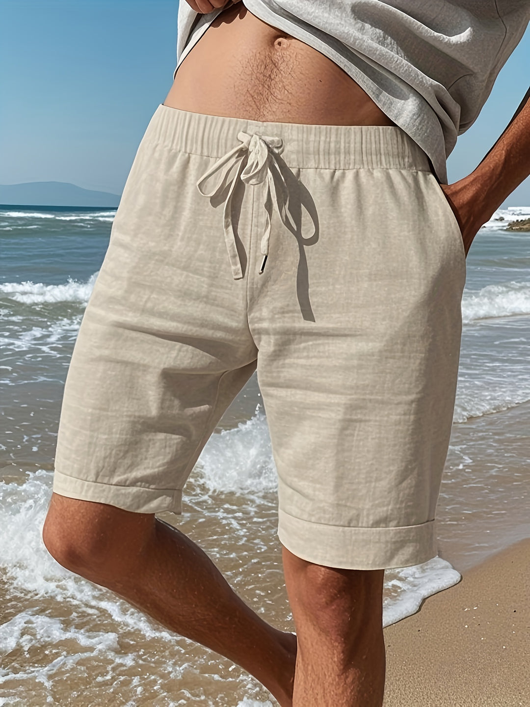 Herren Sommer Shorts in Marineblau mit elastischem Bund, bequem für Freizeit & Urlaub an warmen Tagen.