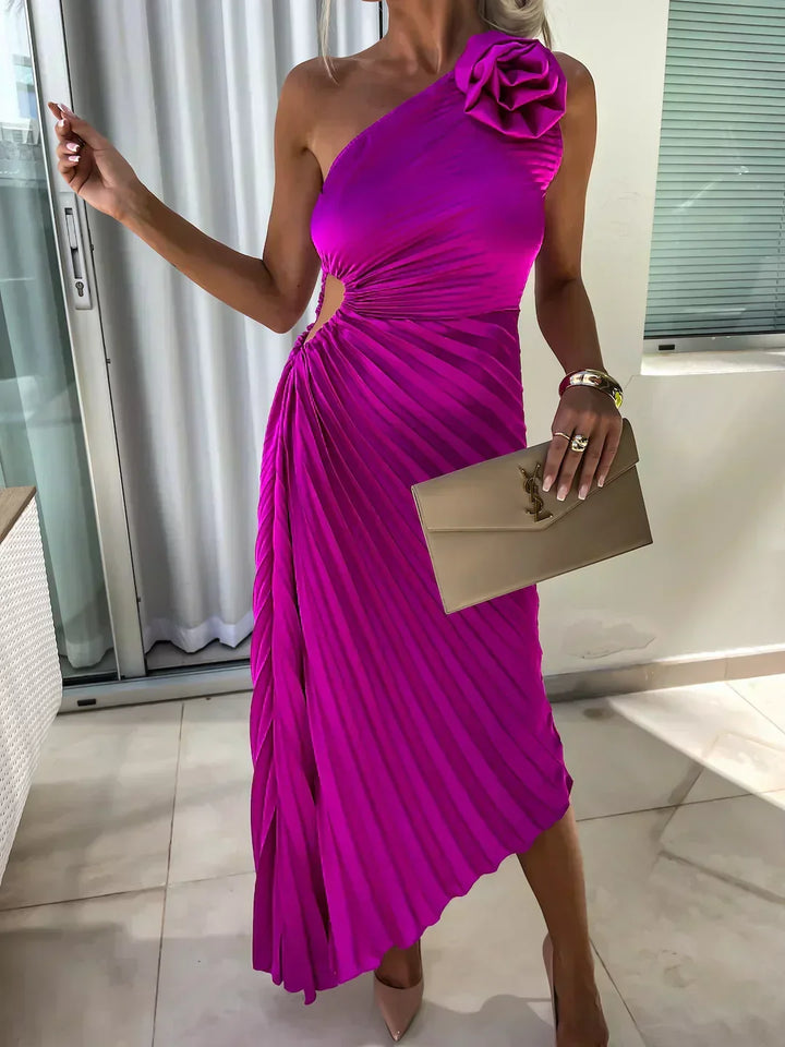 Fließendes frühlings Maxikleid mit V-Ausschnitt, ein stilvolles Abendkleid für Damen.