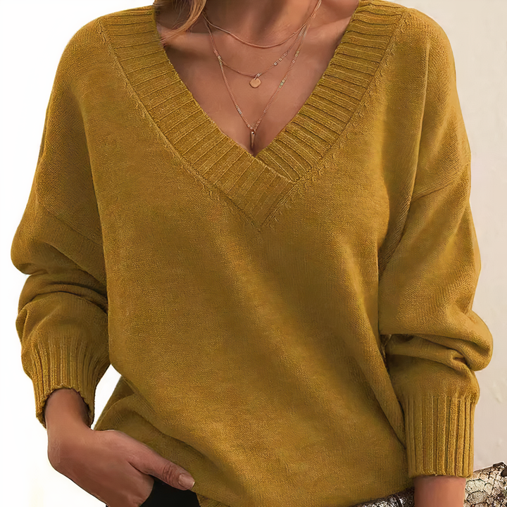 Eleganter Damen Strickpullover, V-Ausschnitt, für Herbst & Winter. Ideal für Büro oder Freizeit.
