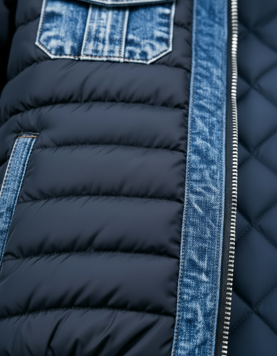 Casual blaue Herren Steppjacke im Vintage-Look, bequeme Hybrid-Herbstjacke für Outdoor-Aktivitäten.
