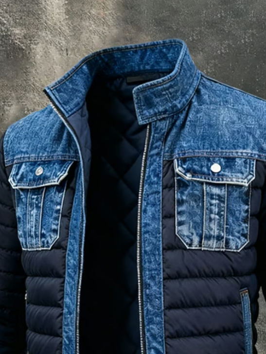 Stilvolle Herren Hybridjacke, gesteppt, in Blau. Perfekte Vintage-Herbstjacke für den Übergang und Freizeit-Looks.