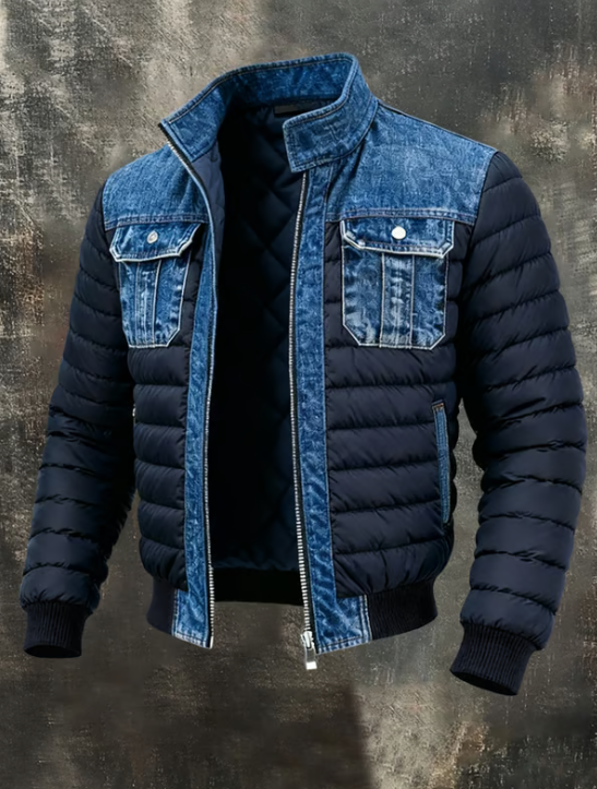 Herren Vintage Hybrid-Steppjacke in Blau, ideal als stilvolle Übergangs- oder Herbstjacke für Freizeit und Outdoor.