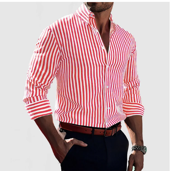 Elegantes gestreiftes Langarmhemd für Herren. Komfortabel und modisch für Frühling, Sommer & Herbst.
