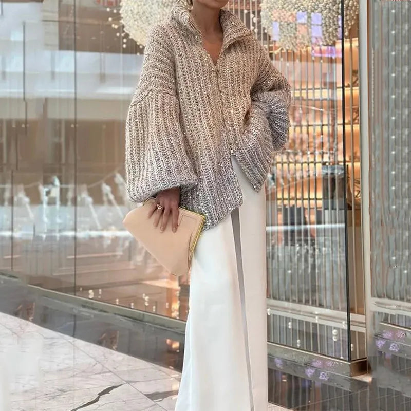 Damen-Cardigan mit Glitzer, warm und stilvoll, die perfekte Ergänzung für die Wintermode.