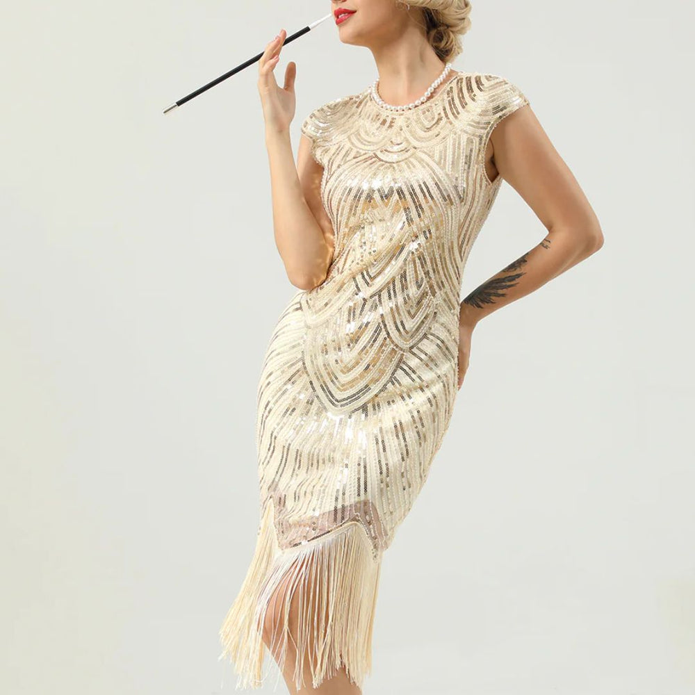 Glamouröses Flapper Partykleid mit Pailletten-Design, perfekt für 20er Jahre Themenpartys.