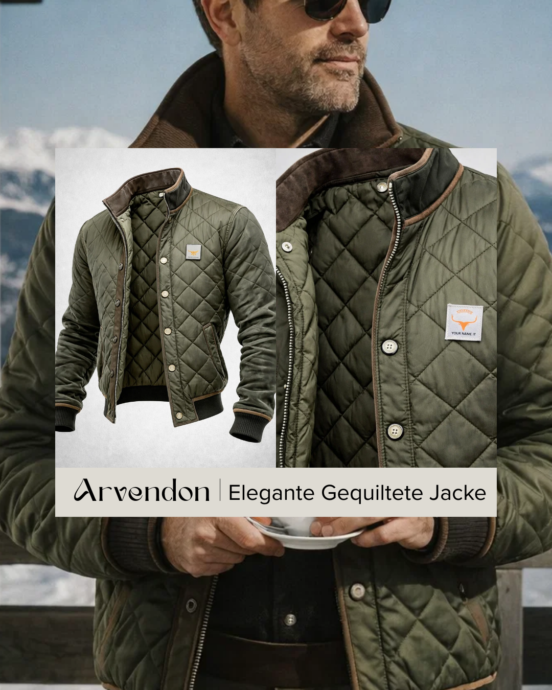 Robuste grüne Winterjacke für Herren, gesteppt & warm. Perfekter Kälteschutz für Outdoor.