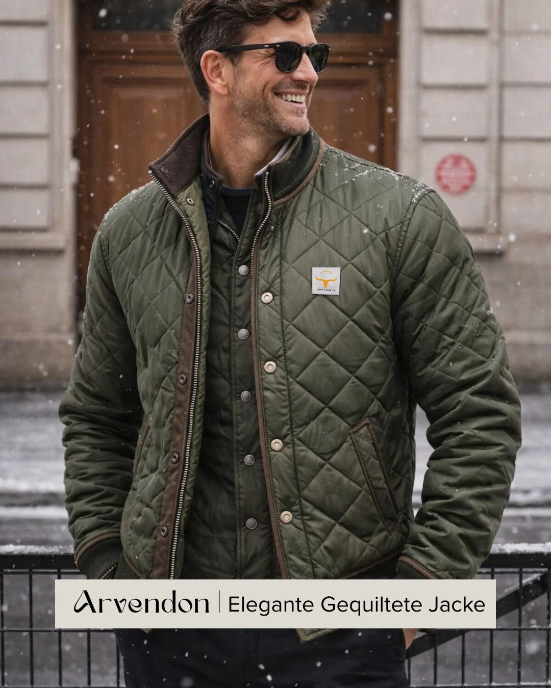Elegante Herrenjacke, grün, gesteppt & warm. Robuste Winterjacke mit Kälteschutz, ideal für Herrenmode.
