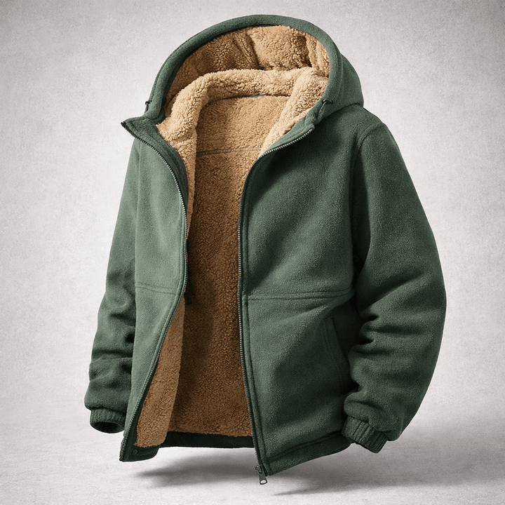 Moderne Herren Outdoor-Kapuzenjacke, schwarz, warm, wind- und wasserabweisend für jedes Wetter.