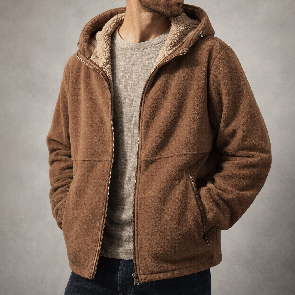 Stilvolle Herren Kapuzenjacke, grün, warm & winddicht, ideal für Herbst und milden Winter.