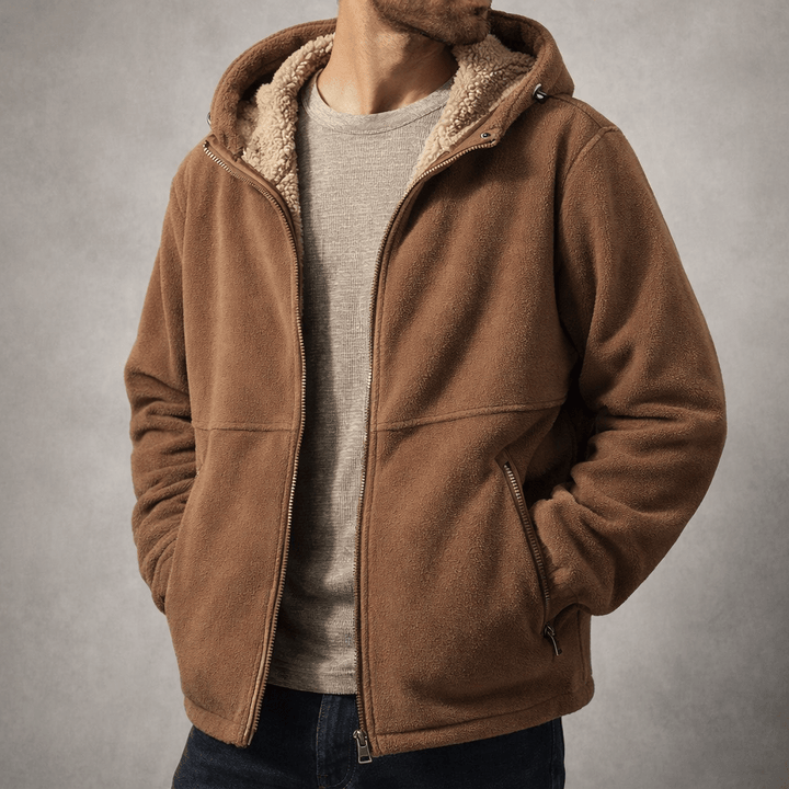 Stilvolle Herren Kapuzenjacke, grün, warm & winddicht, ideal für Herbst und milden Winter.