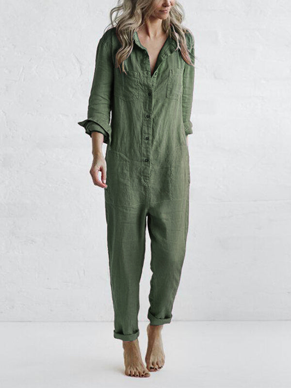 Grüner Damen Jumpsuit Sydney langärmelig, stilvoll und bequem für Freizeit & Alltag.