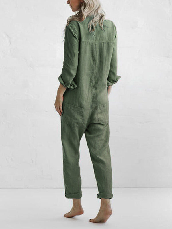 Eleganter grüner Damen Jumpsuit Sydney langärmelig, perfekt als vielseitiger Einteiler.
