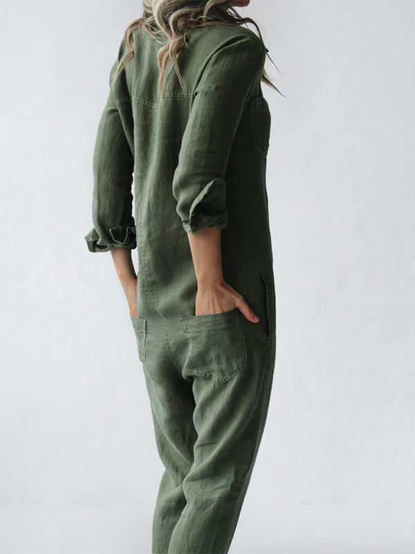 Rosa Damen Jumpsuit Sydney langärmelig, super bequem für entspannte Alltagsmomente.