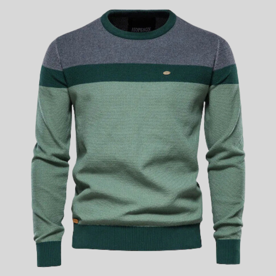 Grüner Herren Langarm Pullover, Regular Fit mit Rundhals. Basic Strickpullover für Freizeit & Alltag, hoher Komfort.