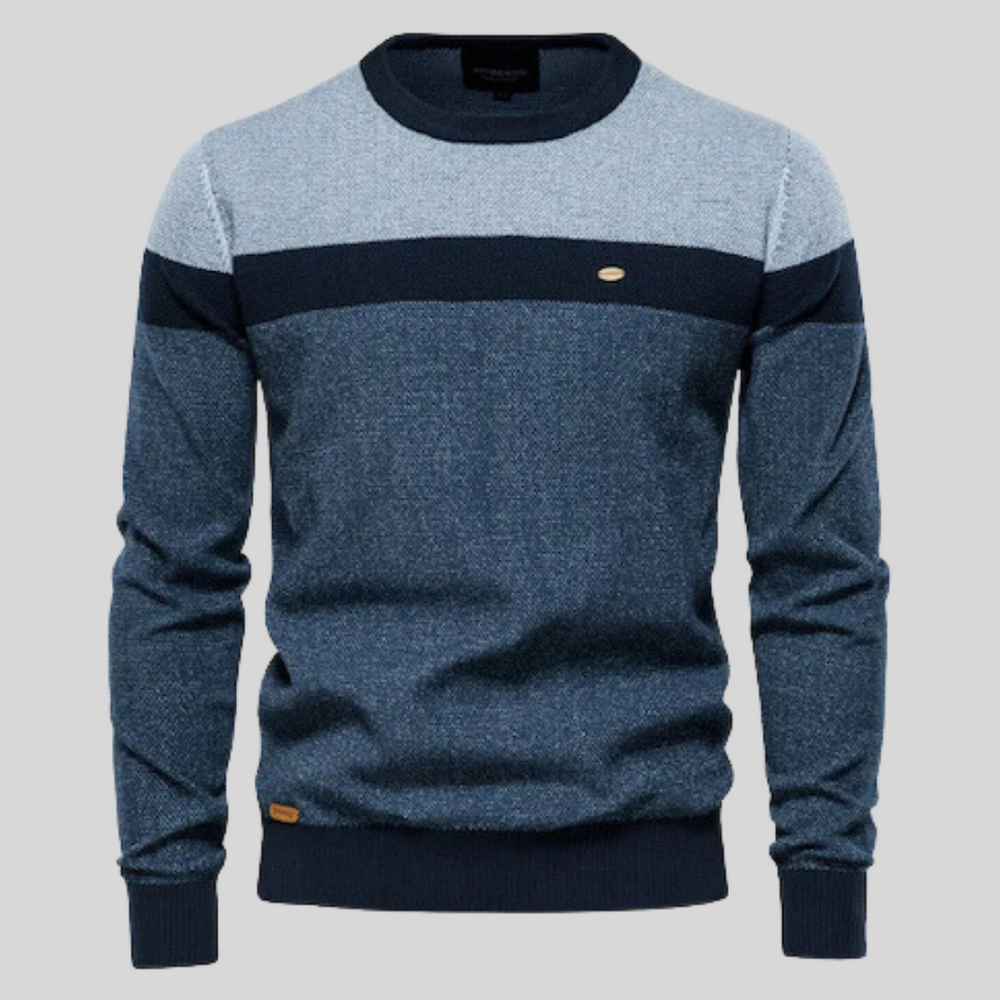 Marineblauer Herren Rundhals-Pullover, Langarm, Regular Fit. Modischer Basic Strick für jeden Tag, bequem & stylish.