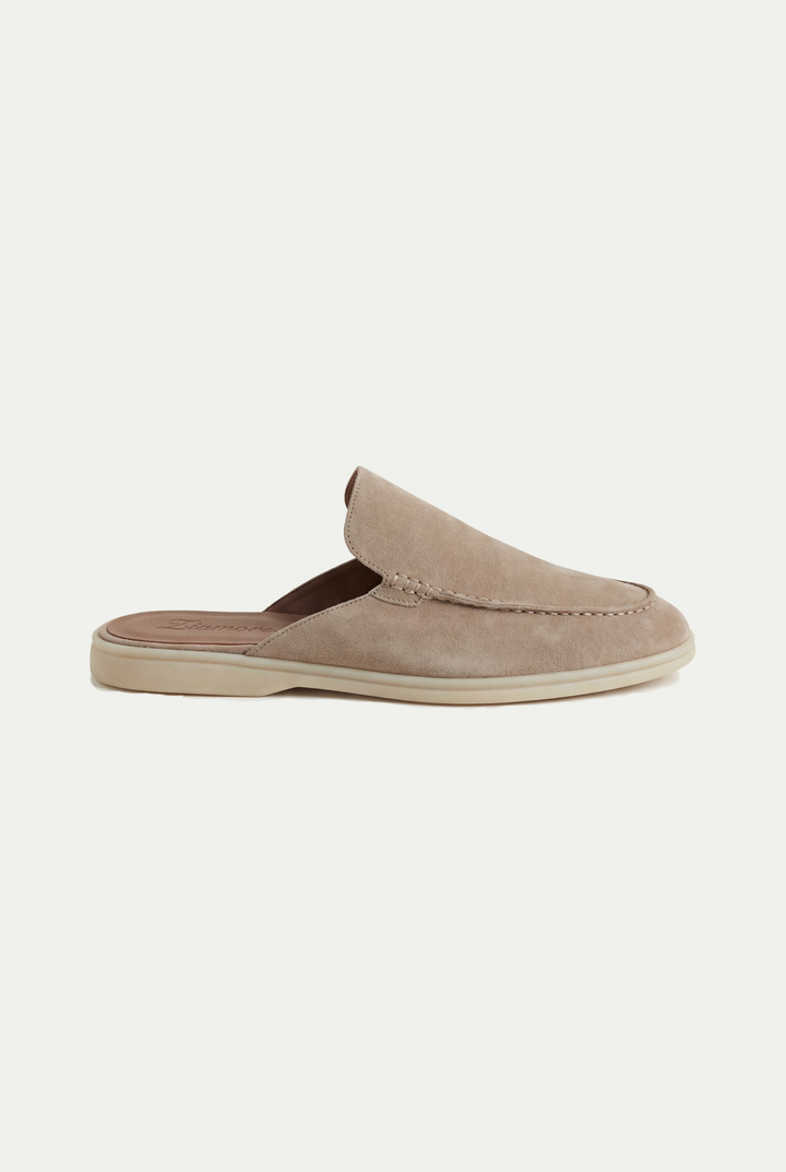Grauorange Herren Mule, offener Komfortschuh für Freizeit & Sommer. Bequeme Slip-On Pantolette für Herren.