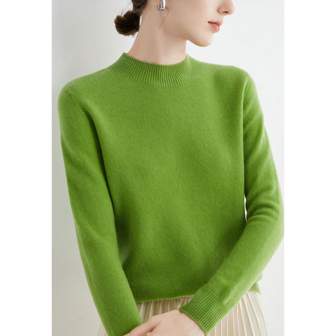 Schicker Damen Herbstpullover in Strickoptik mit Halbkragen. Passt zu vielen Anlässen.