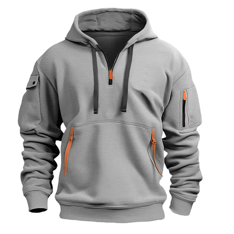 Hellgrauer Unisex Kapuzenpulli, lässige Herbstmode. Vielseitiger Pullover für entspannte Tage oder Outdoor-Aktivitäten.