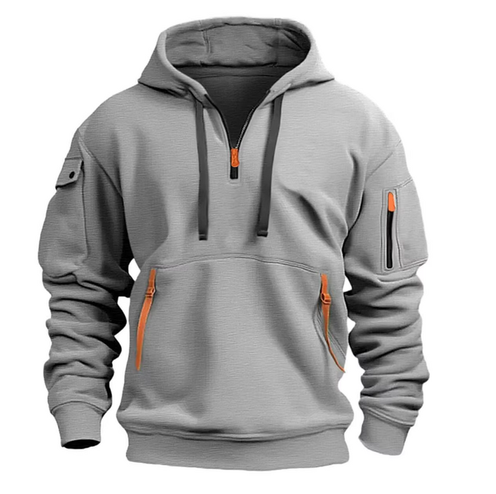 Hellgrauer Unisex Kapuzenpulli, lässige Herbstmode. Vielseitiger Pullover für entspannte Tage oder Outdoor-Aktivitäten.