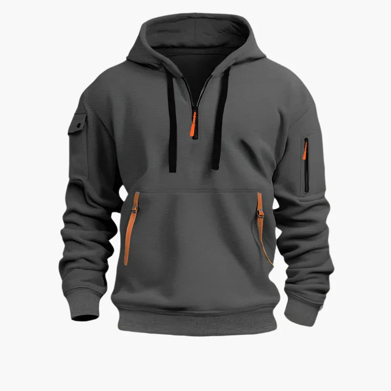 Half-Zip-Hoodie mit Reißverschlusstaschen für Herren, bequem & funktional im Utility-Style für Alltag & Freizeit.