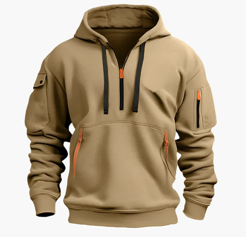 Sportswear: Herren Kapuzenpullover mit Half-Zip & Reißverschlusstaschen, ideal für Training & Freizeitmode.