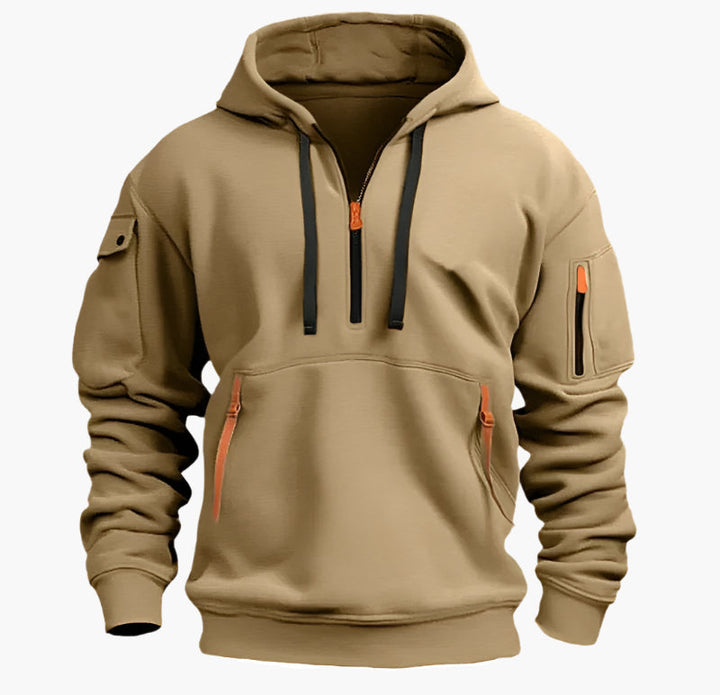 Sportswear: Herren Kapuzenpullover mit Half-Zip & Reißverschlusstaschen, ideal für Training & Freizeitmode.