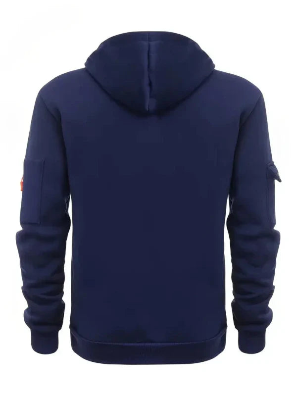 Herren Half-Zip Hoodie im Utility-Style, mit Kapuze & Reißverschlusstaschen, bequem & funktional als Sport-Hoodie.