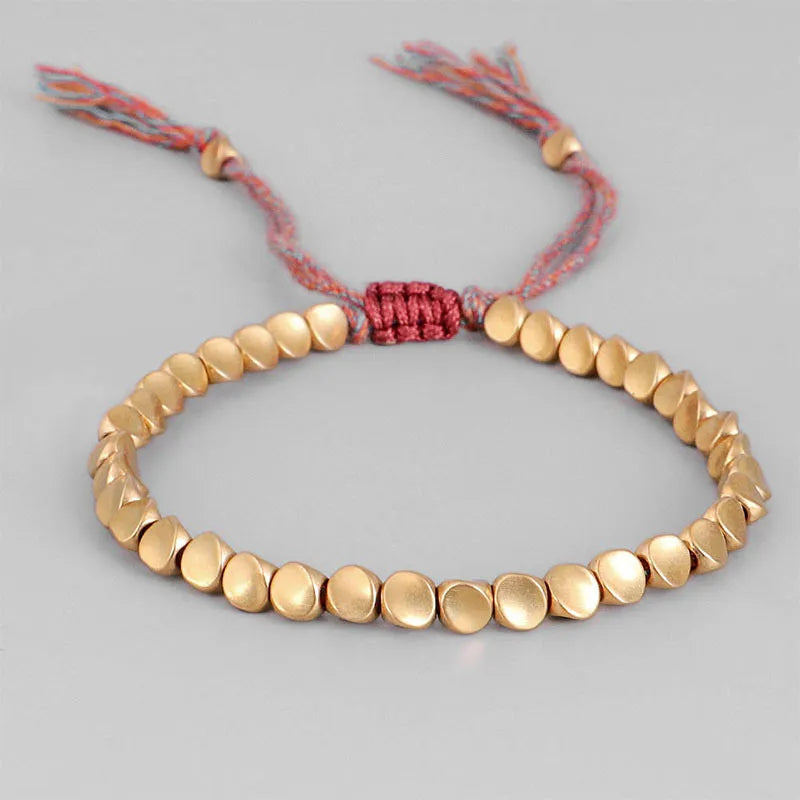 Handgefertigtes Unisex Glücksarmband mit glänzenden Kupferperlen, geflochtenes Seilarmband für Herren und Damen.
