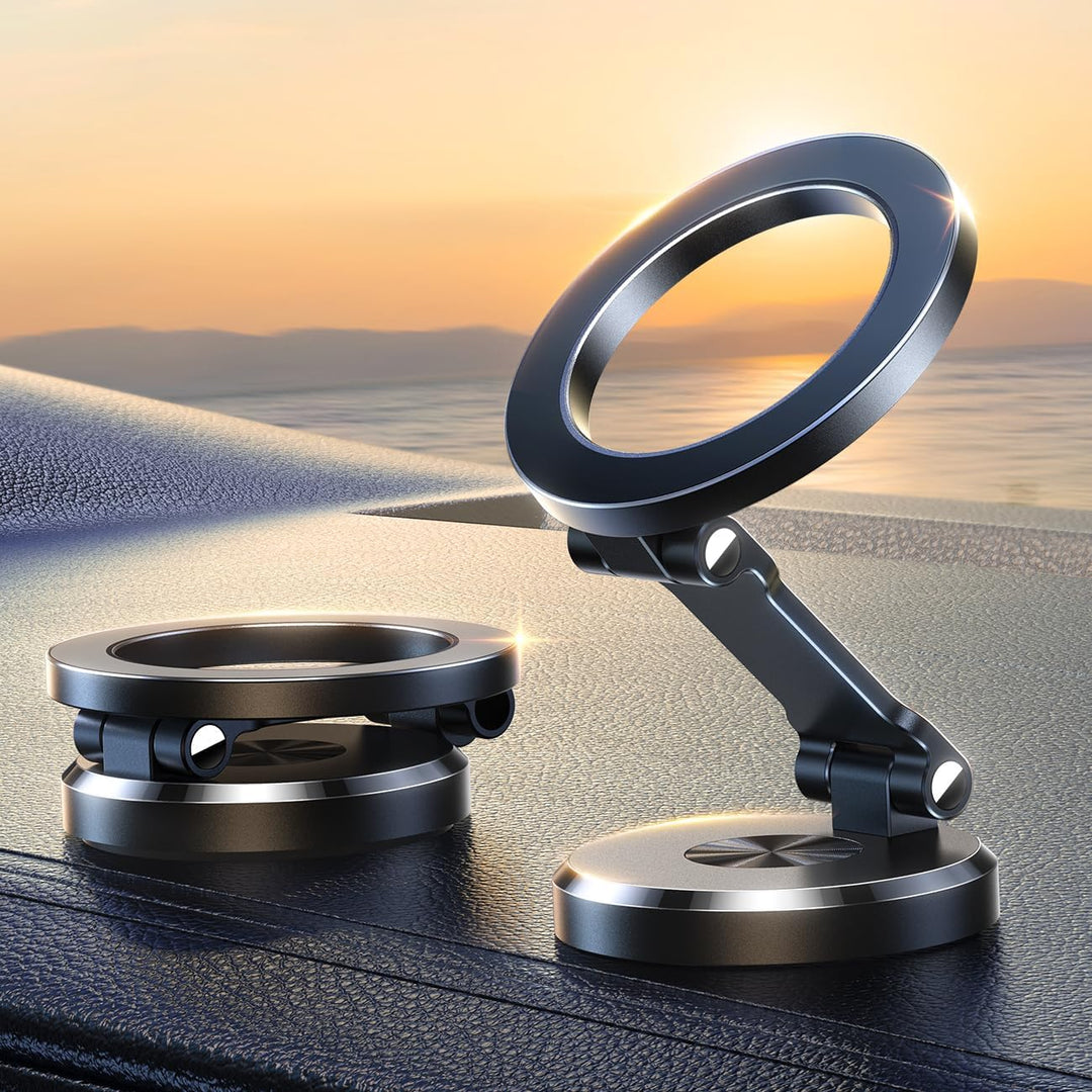 Faltbare magnetische Handyhalterung für Auto, 360° verstellbar, sicherer Smartphone-Halter für Armaturenbrett.