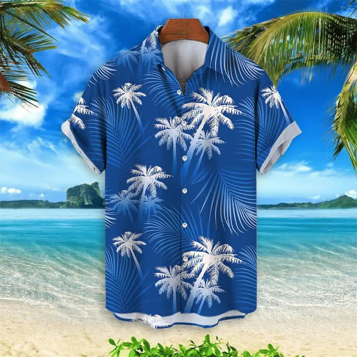 Kurzarmiges Hawaiihemd Herren Übergröße, komfortable Passform mit lebhaftem Kranichmuster.