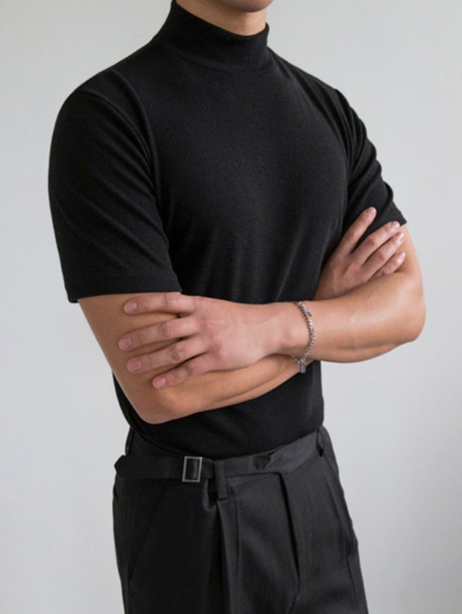 Herren Slim Fit T-Shirt mit elegantem Stehkragen, Kurzarm, atmungsaktiv, vielseitig für Freizeit & Alltag.