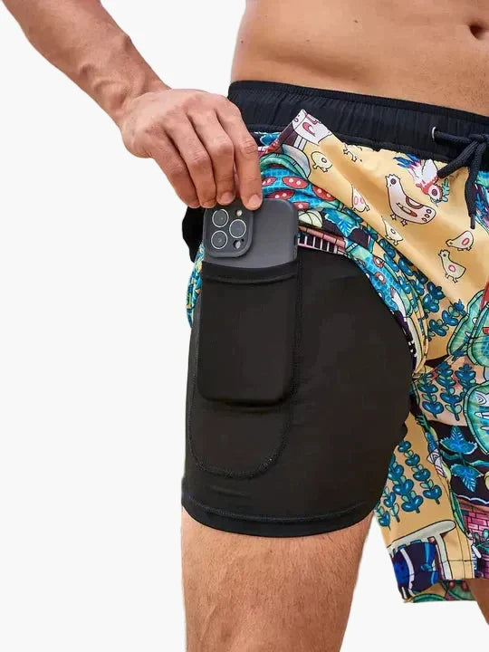 Bequeme Herren Badeshorts mit tropischem Muster, schnelltrocknend und Kompressionsshorts für optimalen Halt.