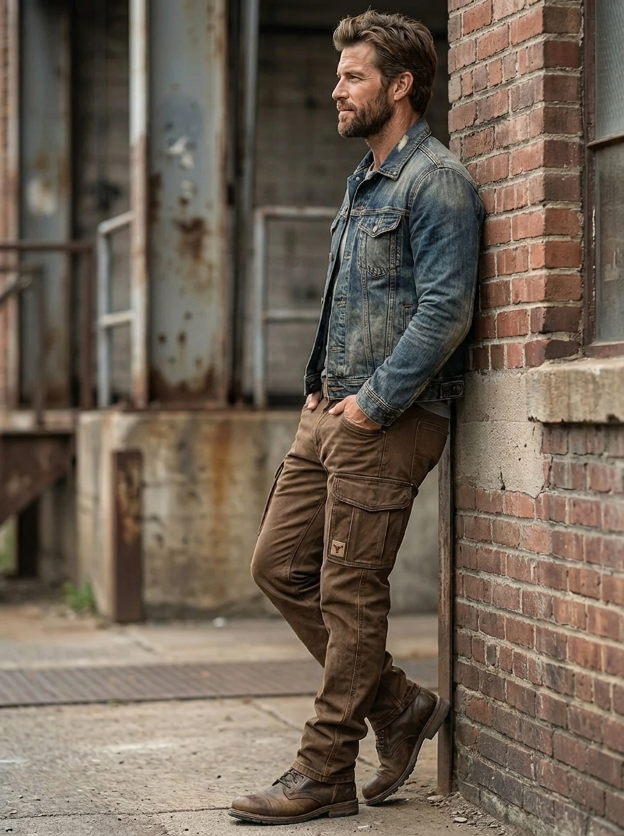 Stilvolle, braune Herren Cargo-Hose mit praktischen Taschen für Herbst & Winter Freizeit & Outdoor.