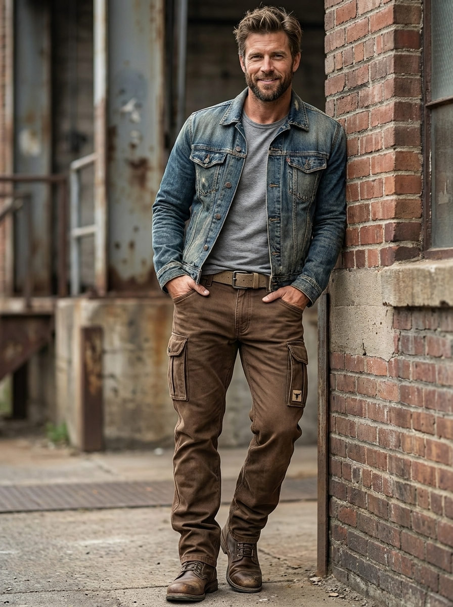 Braune Herren Cargo-Hose, warm & robust, ideal für Herbst & Winter Outdoor-Aktivitäten.
