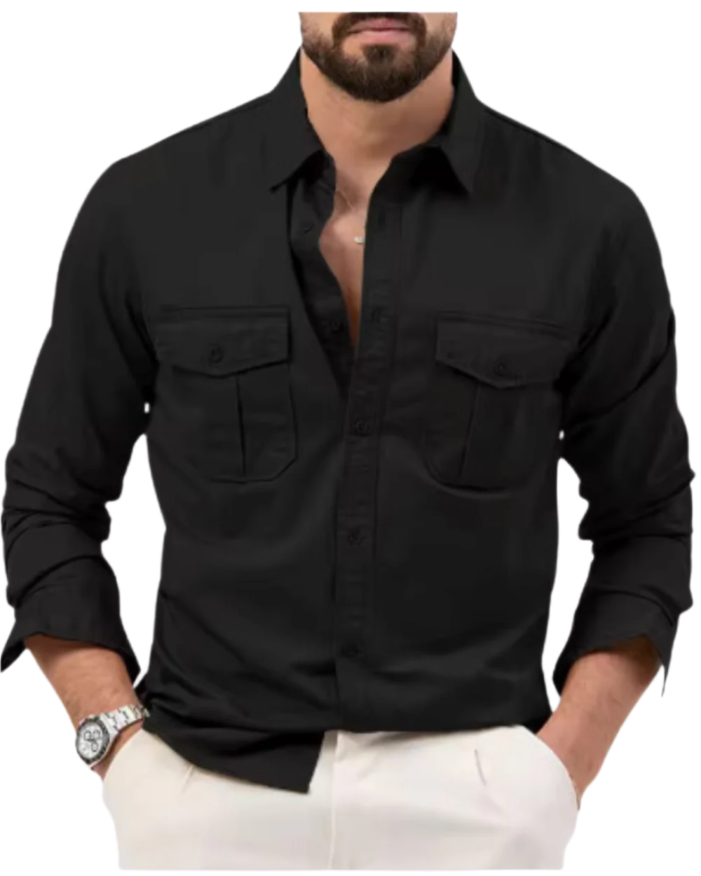 Robustes Herren Cargo-Shirt mit Knöpfen & Brusttaschen, ideal für Outdoor-Aktivitäten & lässige Sommermode.