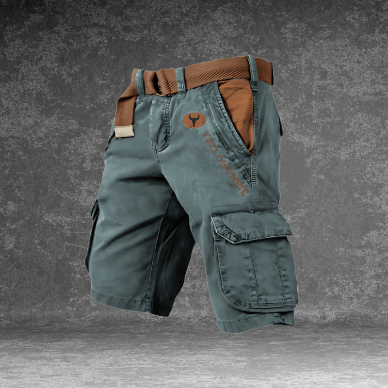 Detailansicht des robusten Stoffs einer Herren Cargo Shorts, strapazierfähige Sommer Shorts mit Regular Fit für Männer.