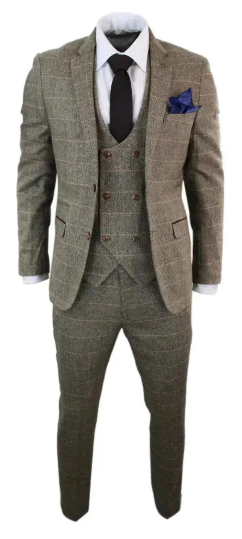 Hochwertiger Business-Anzug für Herren: Dreiteiler mit subtilem Vintage Karomuster.