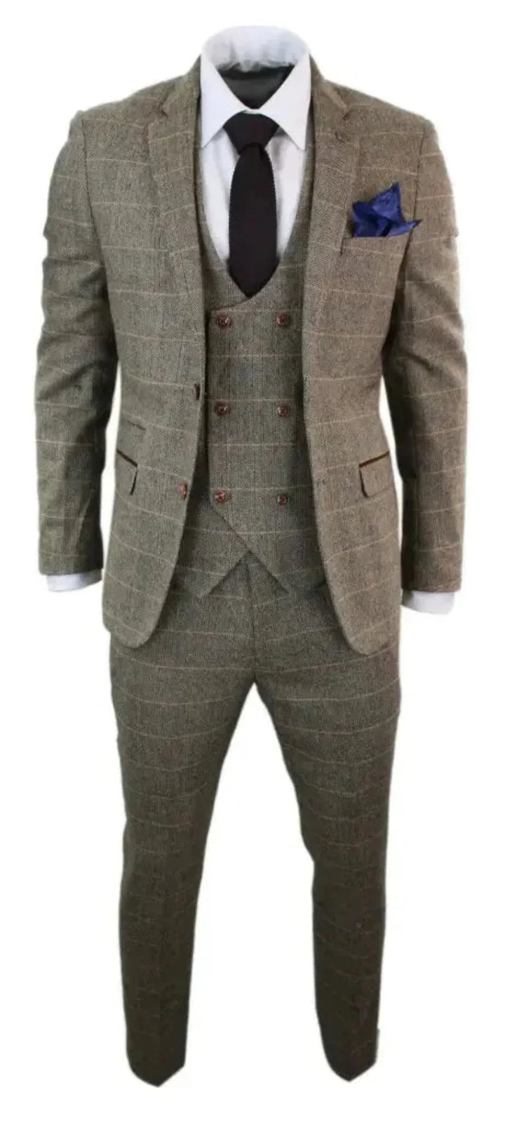 Hochwertiger Business-Anzug für Herren: Dreiteiler mit subtilem Vintage Karomuster.
