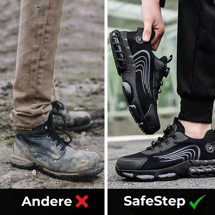 Premium Herren Schutzschuhe, schmerzlindernd & robust, mit integrierter Stahlkappe und rutschfester Sohle.