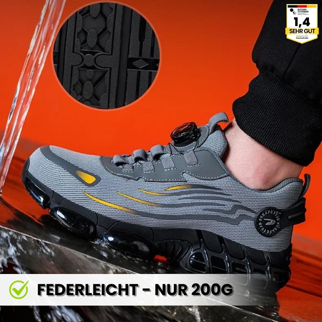 Bequeme Herren Sicherheitsschuhe für harte Arbeit, mit Stahlkappe und ergonomischer Passform gegen Schmerzen.