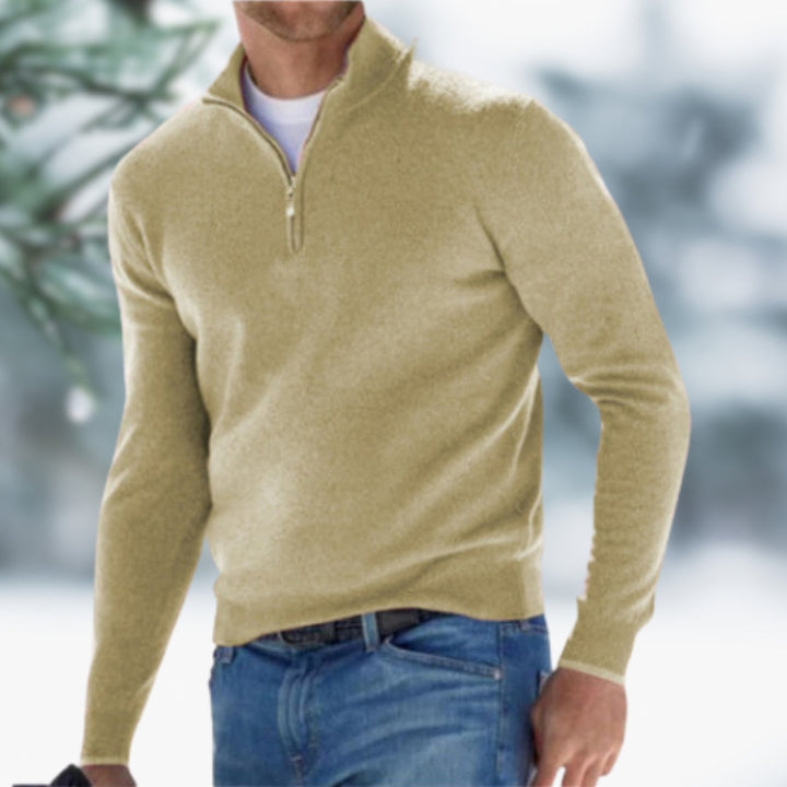 Herrenoberteil: Feinstrick Pullover mit Reißverschluss, elegant, komfortabel und pflegeleicht.