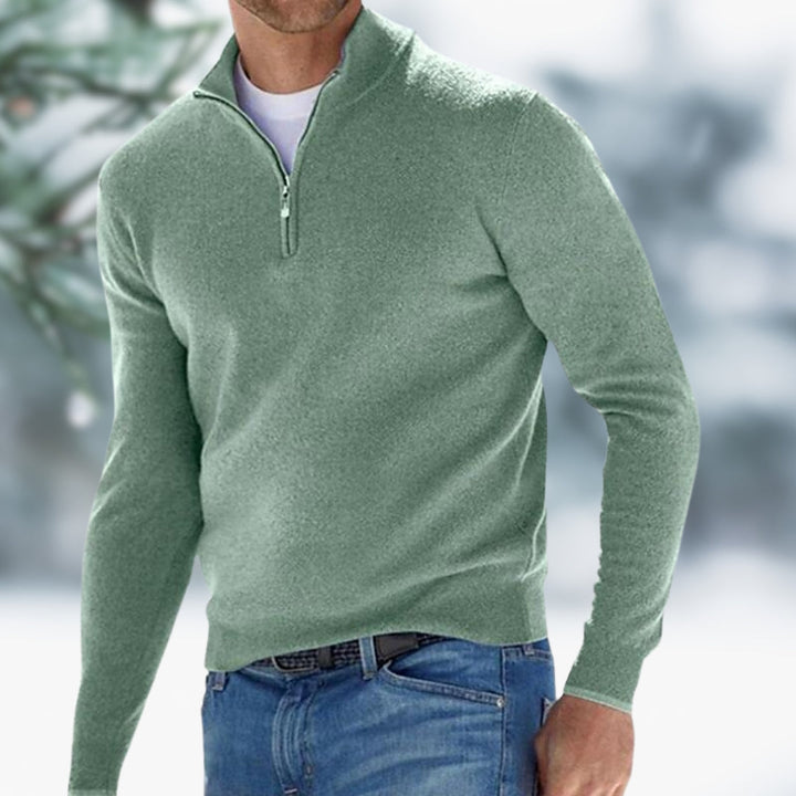 Klassischer Langarm Feinstrick Pullover für Herren mit Reißverschluss, ein Must-have für jede Garderobe.