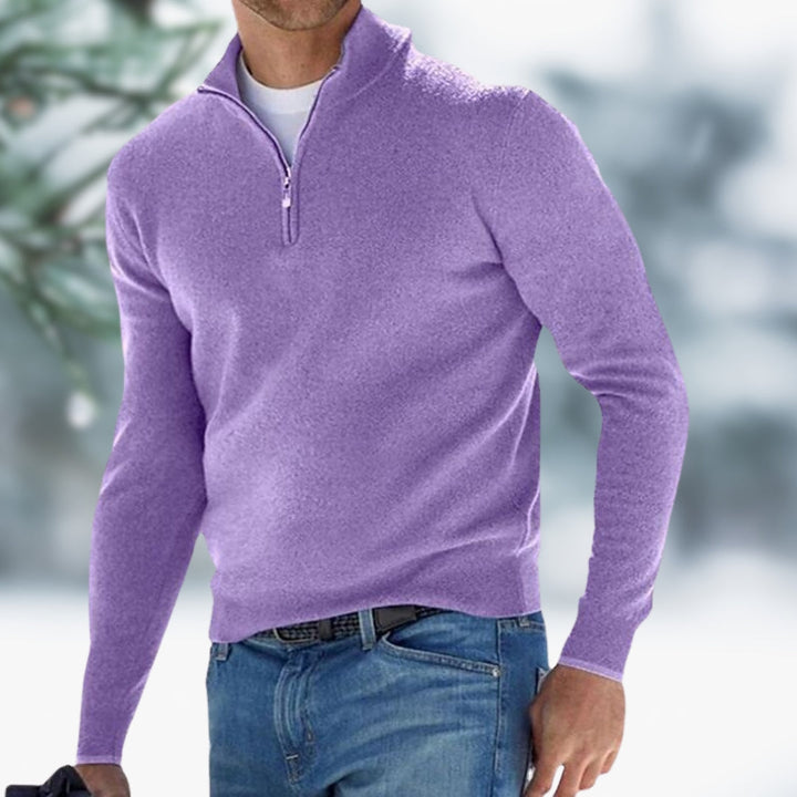 Schicker Herrenpullover aus Feinstrick mit Reißverschluss, ideal für Büro, Freizeit und besondere Anlässe.