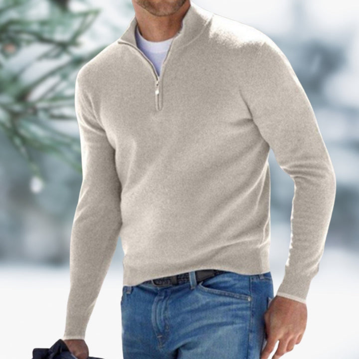 Vielseitiger Herren Feinstrick Pullover mit Reißverschluss, bietet Eleganz & Komfort in jeder Situation.