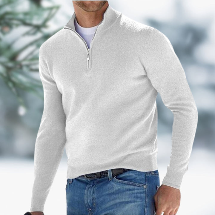 Moderner Basic Herren Feinstrick Pullover mit Reißverschluss, zeitlos & komfortabel für Herrenmode.