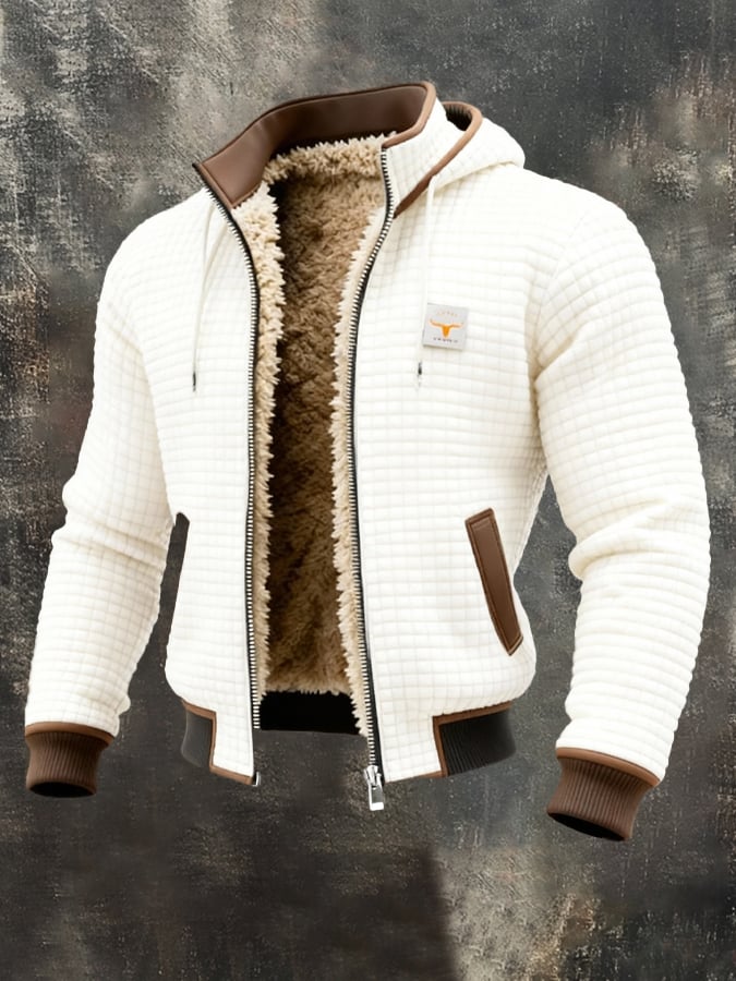 Mann trägt sportliche, komfortable Herren Übergangsjacke im Freien. Ideal für Herbst, Winter, Outdoor, Freizeit und Alltag.
