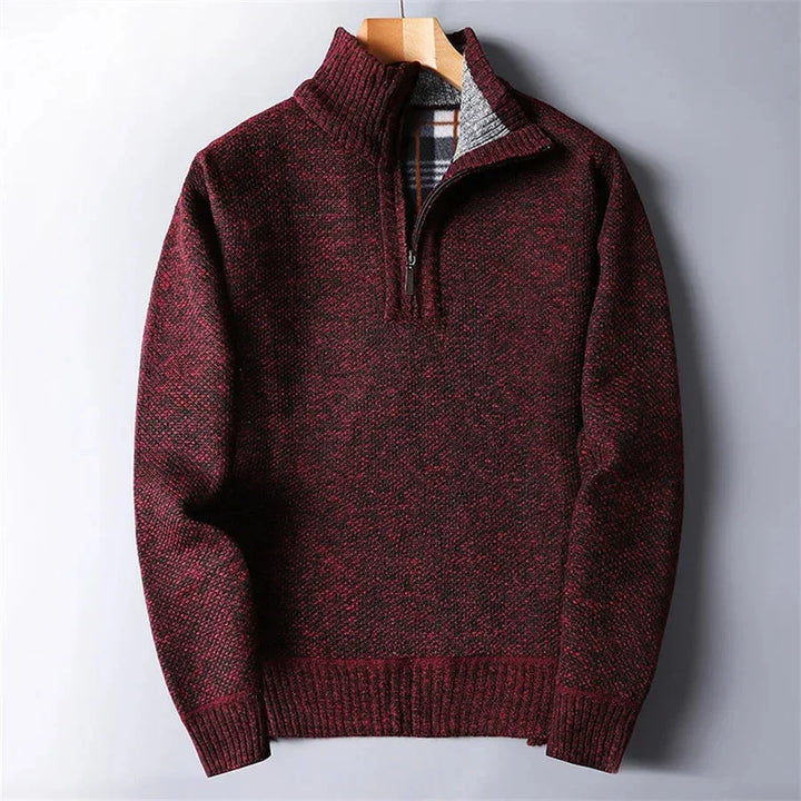 Herren-Langarm-Pullover mit Quarter-Zip, warm und tailliert. Ein vielseitiges und komfortables Basic für Herrenmode.