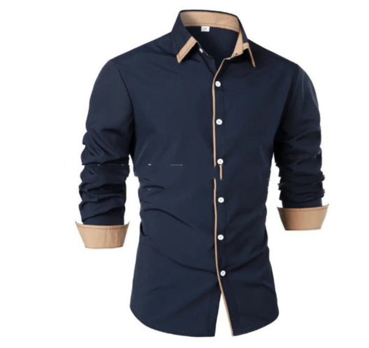 Modernes Langarmhemd für Herren, Kontrast-Details, stilvoll, ideal für Business Casual Looks.